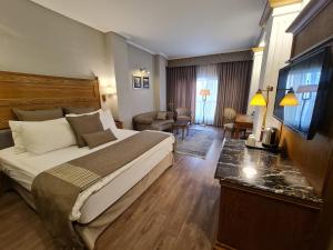 伊斯兰堡伊斯兰堡皇冠假日酒店的酒店客房设有床和客厅。