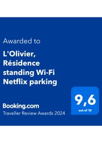 L'Olivier, Résidence Standing Terrasse Parking Wi-Fi Netflix平面图