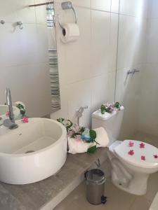 皮雷诺波利斯Recanto dos manacas的带浴缸、卫生间和盥洗盆的浴室