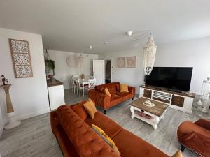 奥斯坦德TOP appartement met garage "Au Franelle"的客厅配有两张沙发和一台电视机