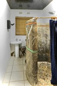 内尔斯普雷特Leopards Ledge的一间带水槽和大岩石的浴室