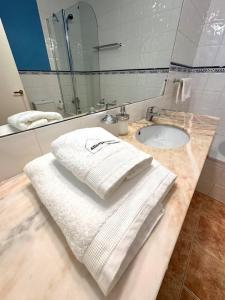 马尔蒂内特Acogedor alojamiento en Martinet, Cerdanya.的一间带水槽和台面毛巾的浴室