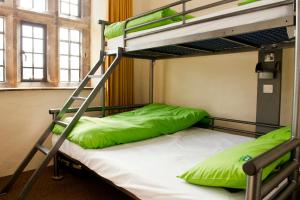 里斯格林顿青年旅舍的配有绿色枕头和梯子的双层床