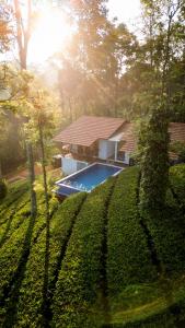蒙纳Tealawn Pool Villa, Munnar的庭院中带游泳池的房子