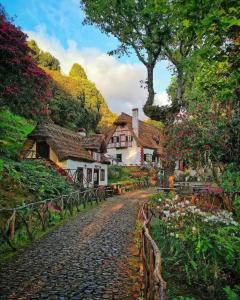 桑塔纳Casa das Eiras, Nº48的一条鹅卵石路穿过一个花丛的村庄