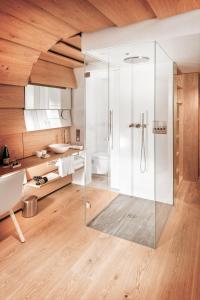 瓦尔斯House of Architects的浴室设有玻璃淋浴间和卫生间