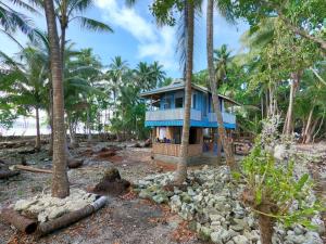 welcome to putuo ecolodge hidden germ of Solomon的棕榈树中间的蓝色房子