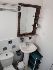 科金博Cabañas Guayacanes的一间带卫生间、水槽和镜子的浴室