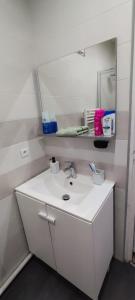 新城圣乔治Chambre#2 zen / logement partagé的白色的浴室设有水槽和镜子