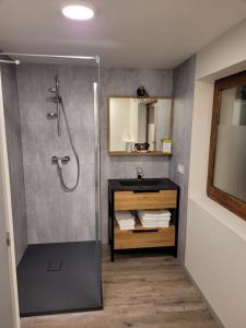 沙泰勒贝拉普酒店的带淋浴和盥洗盆的浴室