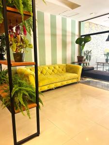 里约热内卢HMG Rio Suítes的植物间里的一个黄色沙发