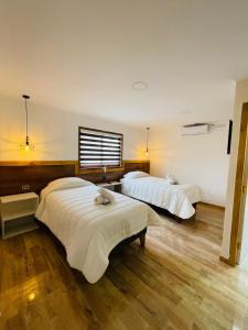 利纳雷斯维多利亚塞德酒店的酒店客房设有两张床和窗户。