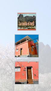 巴尔塞基略Chalet Rutas de Valsequillo的两幅建筑物照片,有一扇门和一个标志