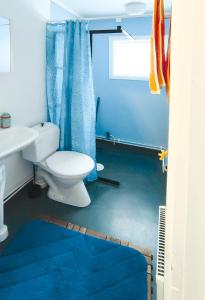 BlattnikseleHoliday home - Semesterhus Solnedgång的蓝色的浴室设有卫生间和水槽
