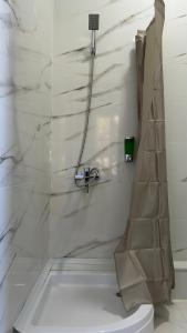 马尔特维利Green bunny guesthouse的带淋浴和卫生间的白色浴室