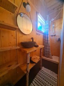 Aillon-le-JeuneLe Chalet Du Blanc Spa yoga的一间带水槽和镜子的小浴室
