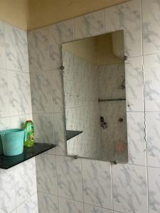坎普尔Suite with an airy rooms的浴室内瓷砖墙面上的镜子