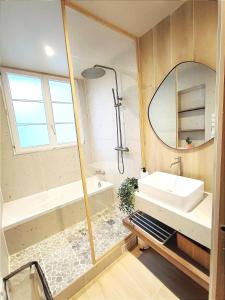 凯恩Le Cocon Design - Gare / Centre ville de Caen的一间带水槽和镜子的浴室