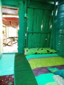 高兰The Rock Hut的绿色墙壁客房的一张床位
