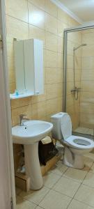 塔拉兹ЭДЕМ的浴室配有卫生间、盥洗盆和淋浴。