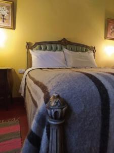 蒂诺加斯塔La Sala Hotel Boutique的一间卧室配有一张带蓝色毯子的大床