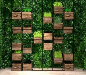 奥林达Duplex的垂直花园,种植了木箱和绿色植物
