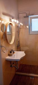 盖奥斯Paxos Rock Apartments的一间带水槽和镜子的浴室