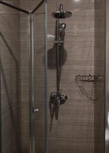 敖德萨Ribas Rooms Odesa的带淋浴的浴室,带玻璃门