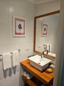 圣克鲁兹Casa Calfu的浴室设有白色水槽和镜子