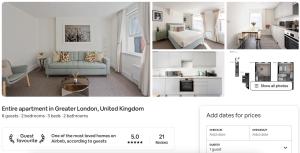 伦敦2 Bedroom Apartments in Covent Garden的客厅的两张照片拼合在一起