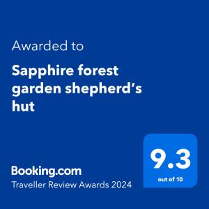 彻奇斯特雷顿Sapphire forest garden shepherd’s hut的电话屏幕上的一幅图,上面有文字要用来打蓝宝石森林花园