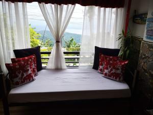 大雅台Country Bug Inn的美景窗户客房的一张床位
