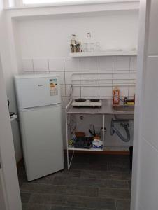 科布伦茨Apartment Koblenz nähe Uni und BWZK的厨房配有白色冰箱和水槽