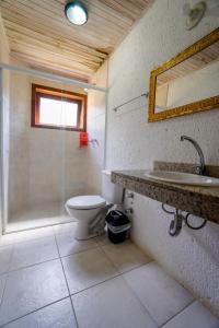 普腊亚罗萨Pousada do Mica的浴室配有卫生间、淋浴和盥洗盆。