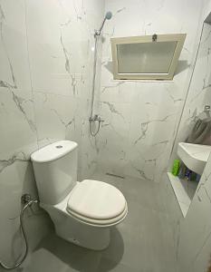 地拉那Guest House Laci的白色的浴室设有卫生间和水槽。