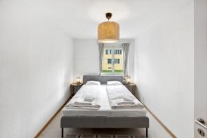 苏黎世Cozy 2 Bedroom Apartment in Zurich的一个小房间的一个床位,设有窗户