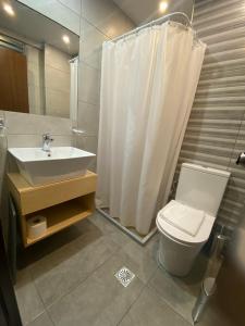 比雷埃夫斯格拉罗斯酒店的一间带水槽、卫生间和淋浴的浴室