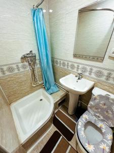 布哈拉Hotel Uncle Kolya Boutique的一间带卫生间和水槽的小浴室