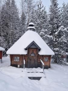 索特Ainola 2的雪中带雪盖屋顶的小屋