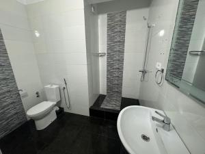 丹吉尔Crystal boulevard hôtel的浴室配有卫生间、盥洗盆和淋浴。