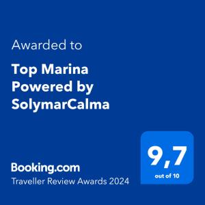 科斯塔德安提瓜Top Marina Powered by SolymarCalma的一部手机的屏幕,上面有文字要用sa驱动的船坞