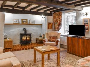 新米尔顿Smugglers Cottage的一间带电视和壁炉的客厅
