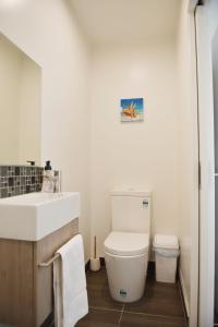 惠灵顿Johnsonville Brand New Lovely townhouse的浴室配有白色卫生间和盥洗盆。