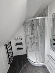 萨顿Sutton Apartment, Greater London的角落设有带玻璃淋浴的浴室