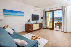 圣特雷莎加卢拉Fronte Mare Capo Testa的客厅配有蓝色的沙发和电视