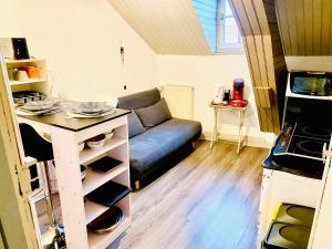 TournayLogements Un Coin de Bigorre - T2 de campagne - Canal plus & Netflix - Wifi fibre - Centre village的客厅配有沙发和桌子