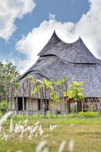 坤西育府Eco Eyes Village的一座有棕榈树环绕的屋顶建筑