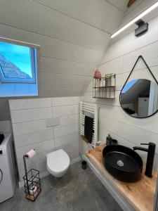 加瓦尔尼LE CHALET的一间带黑色水槽和卫生间的浴室