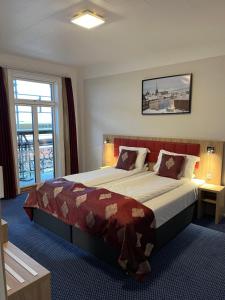赫尔辛格斯堪地亚酒店的一间设有大床和窗户的酒店客房