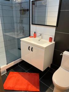 法兰西堡Republique Lounge的浴室配有白色水槽和淋浴。
